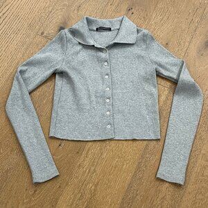Brandy Melville Grey Button-Up Shirt - One Size